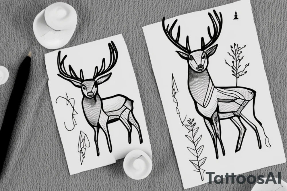 deer from a small number of lines connected from below with a sign of pacifism tattoo idea