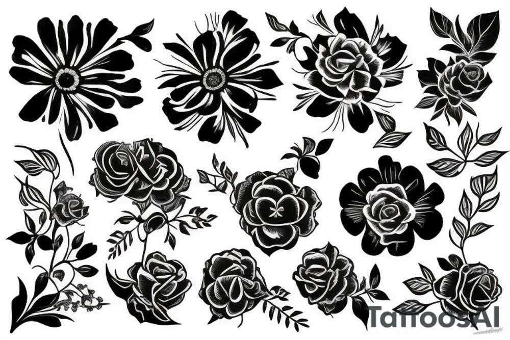 inverted blackout with different designs like flowers or simillar stuff tattoo idea