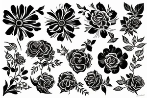 inverted blackout with different designs like flowers or simillar stuff tattoo idea