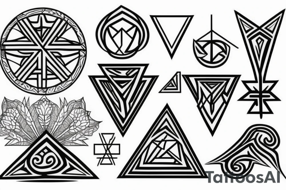 geometric with nature and cross tattoo idea