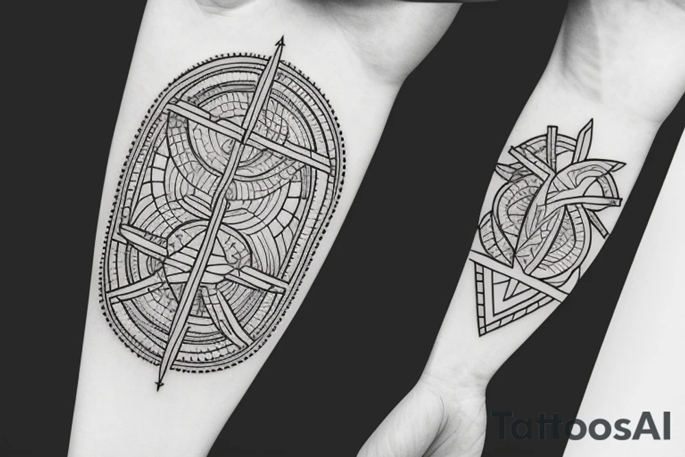 geometric with nature and cross tattoo idea