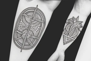 geometric with nature and cross tattoo idea