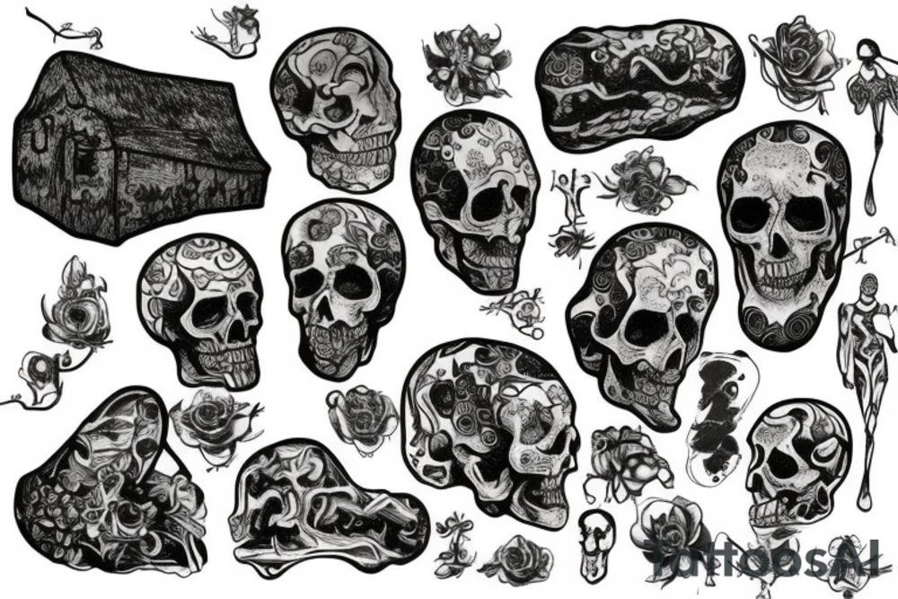 coffins with living bones tattoo idea