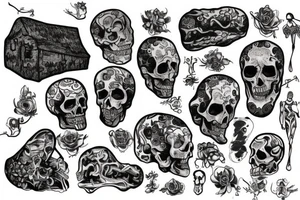 coffins with living bones tattoo idea
