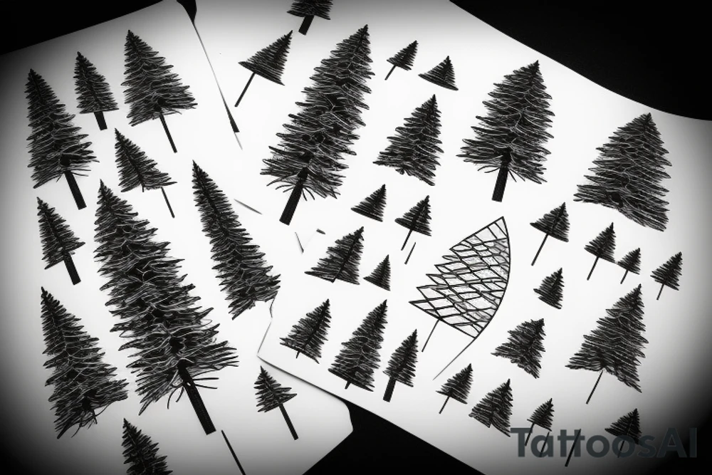 pine trees, cross, reflection tattoo idea