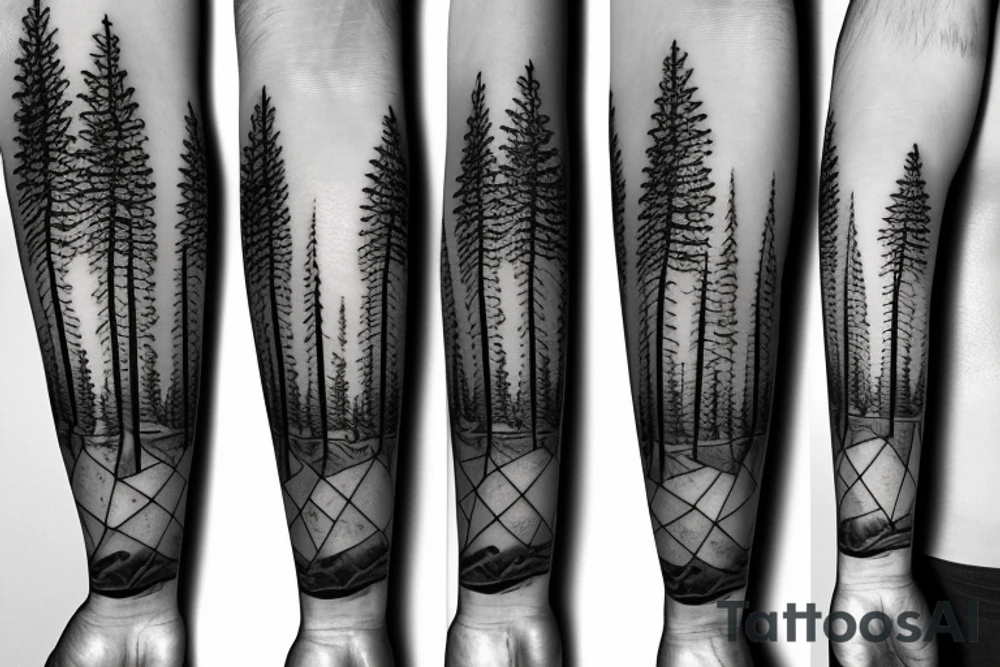 pine trees, cross, reflection tattoo idea
