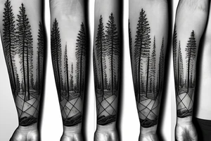 pine trees, cross, reflection tattoo idea