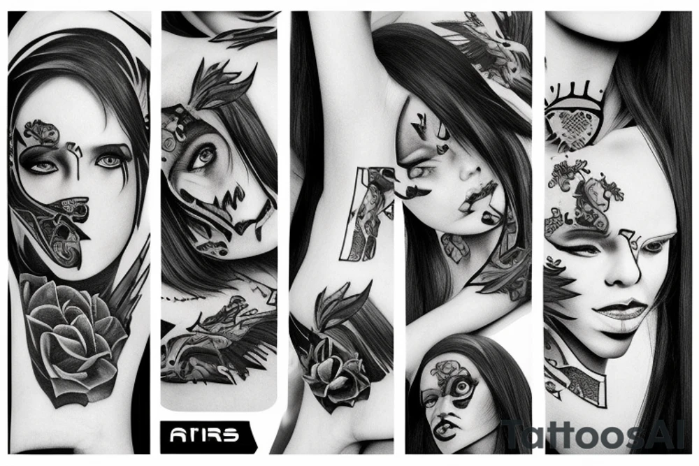 new school mix with black and gray computer, aries tattoo idea