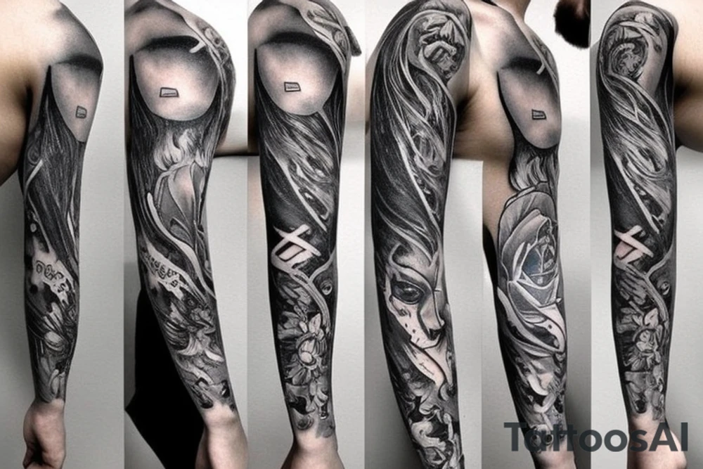 new school mix with black and gray computer, aries tattoo idea