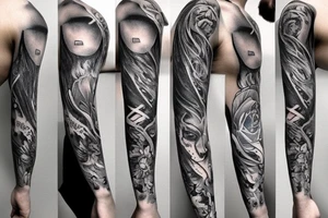 new school mix with black and gray computer, aries tattoo idea