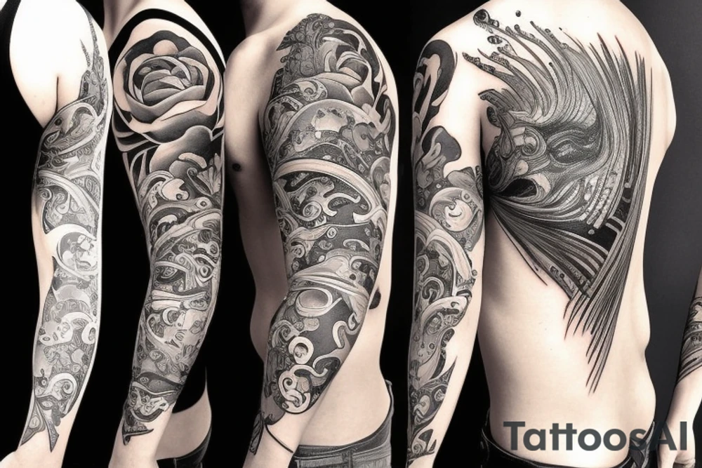 new school mix with black and gray computer, aries tattoo idea