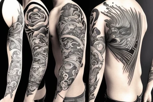 new school mix with black and gray computer, aries tattoo idea