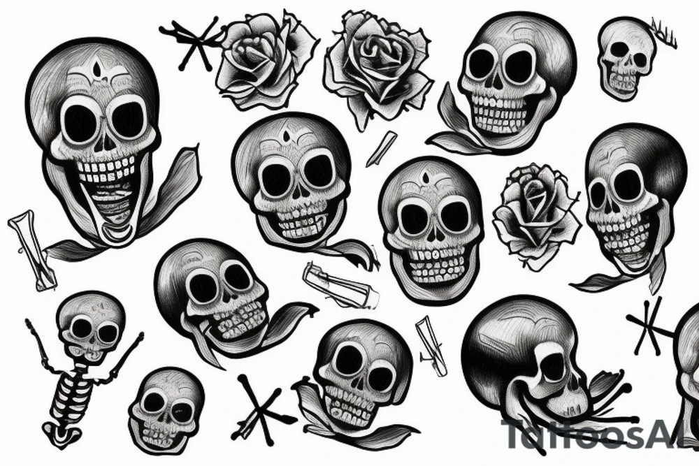 laughing skeletons laugh in coffins tattoo idea