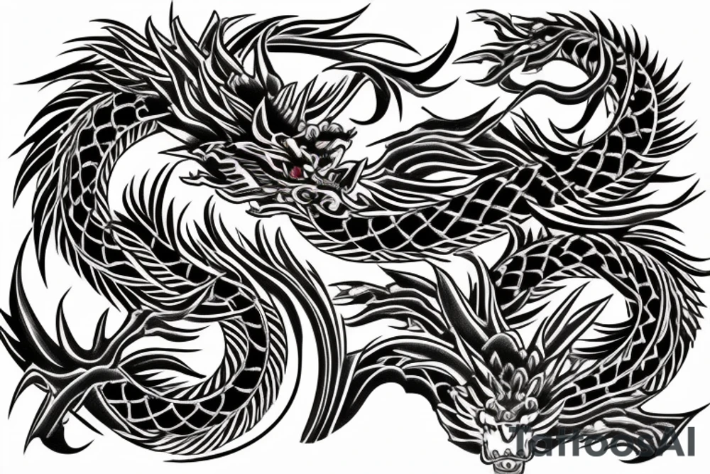 Japanese traditional dragon chest tattoo idea