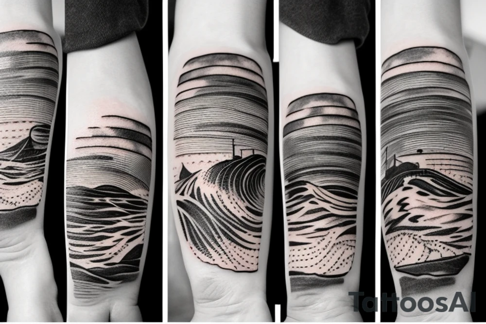 lighthouse with sunset and waves tattoo idea
