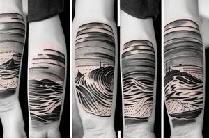 lighthouse with sunset and waves tattoo idea