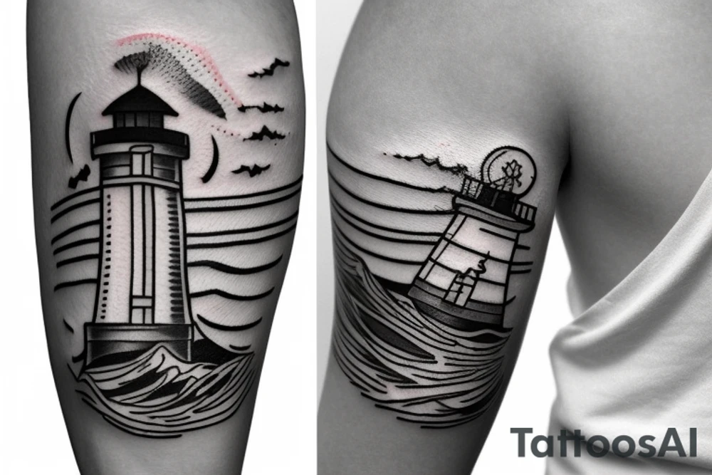 Small lighthouse with sunset and waves as small tattoo tattoo idea Small lighthouse with sunset and waves as small tattoo tattoo idea