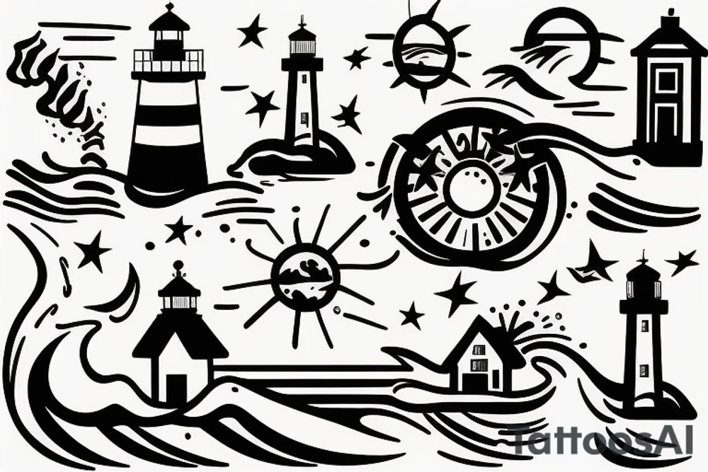 Small lighthouse with sunset and waves as small tattoo tattoo idea Small lighthouse with sunset and waves as small tattoo tattoo idea