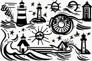 Small lighthouse with sunset and waves  as small tattoo tattoo idea