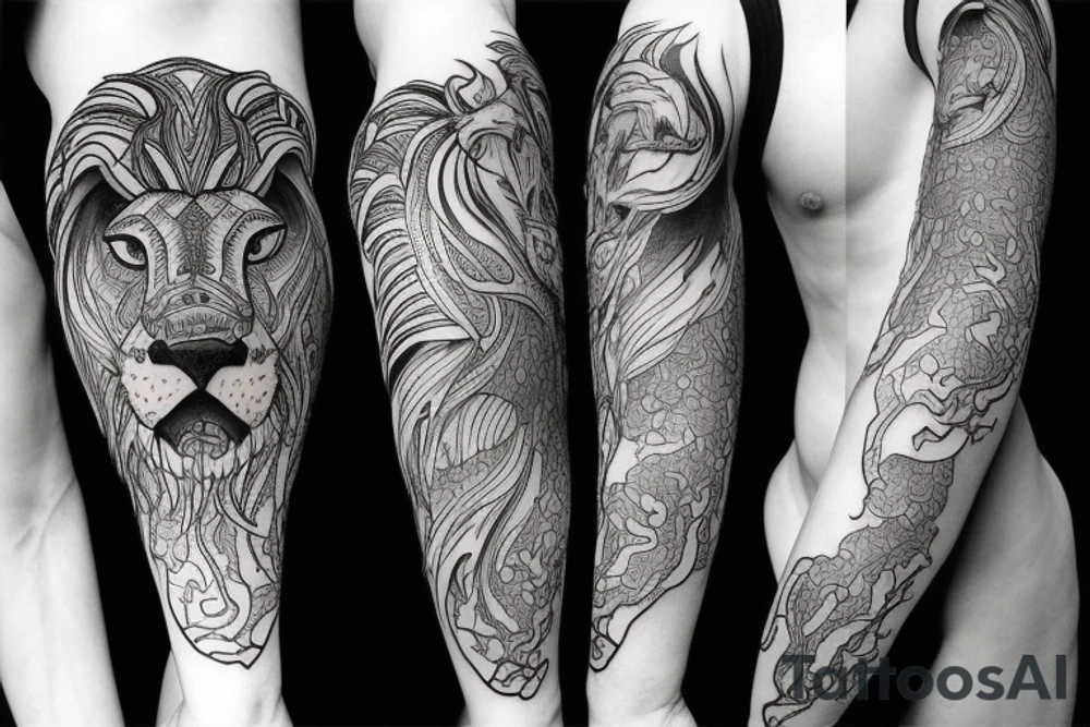lightning merged with lion figure tattoo idea