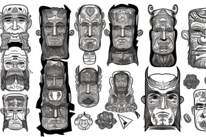 The totem pole with faces of Carl Gustav Jung, Herman Hesse and Friedrich Nietzsche tattoo idea