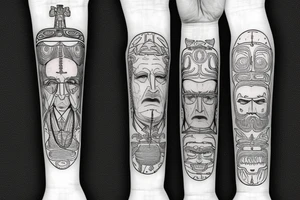 The totem pole with faces of Carl Gustav Jung, Herman Hesse and Friedrich Nietzsche tattoo idea