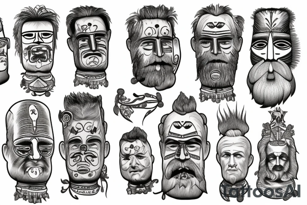 The totem pole with faces of Carl Gustav Jung, Herman Hesse and Friedrich Nietzsche (all of them) tattoo idea