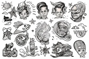 boy by the sea on a sunny day tattoo idea