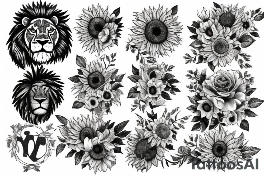 Lions and sunflowers Leo tattoo idea