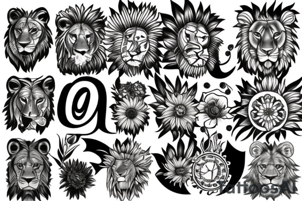 Lions and sunflowers Leo tattoo idea