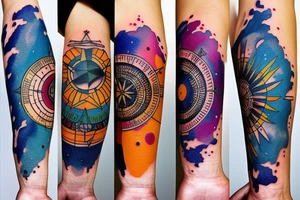 Scorpio, Libra, Pisces and compass watercolor tattoo idea