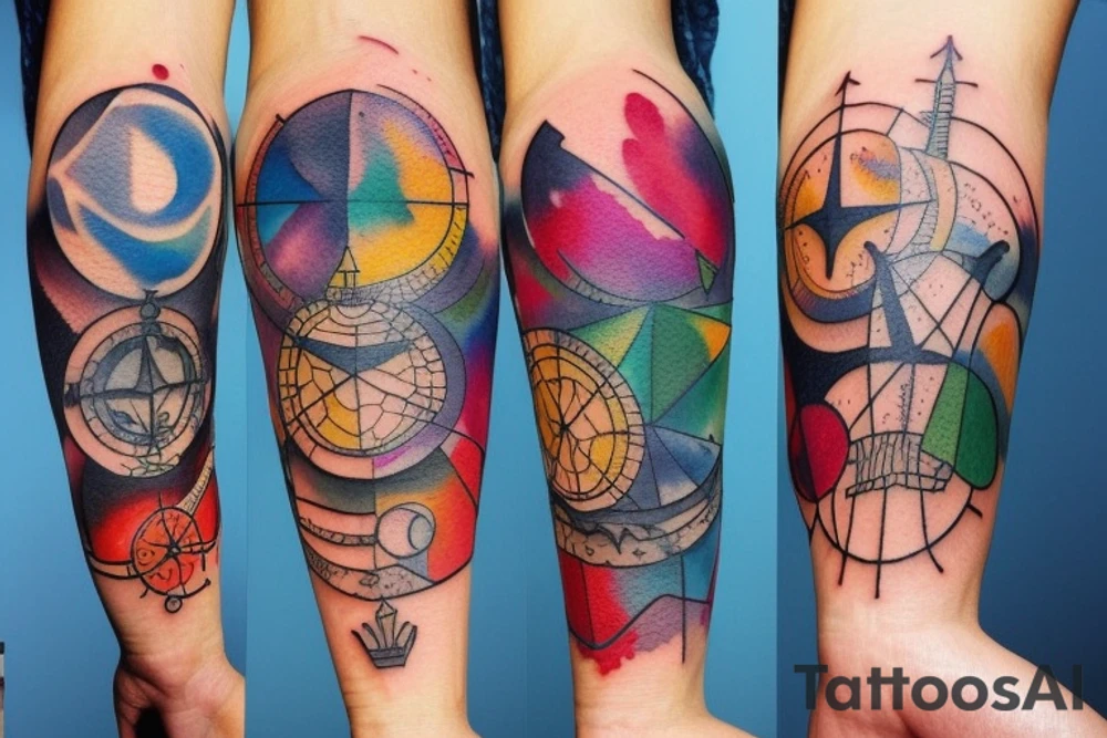 Scorpio, Libra, Pisces and compass watercolor tattoo idea