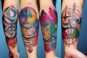 Scorpio, Libra, Pisces and compass watercolor tattoo idea