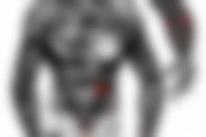 Demons and mechanical sleeve with red accents. tattoo idea