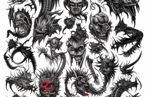 mechanical demons with red accents. tattoo idea