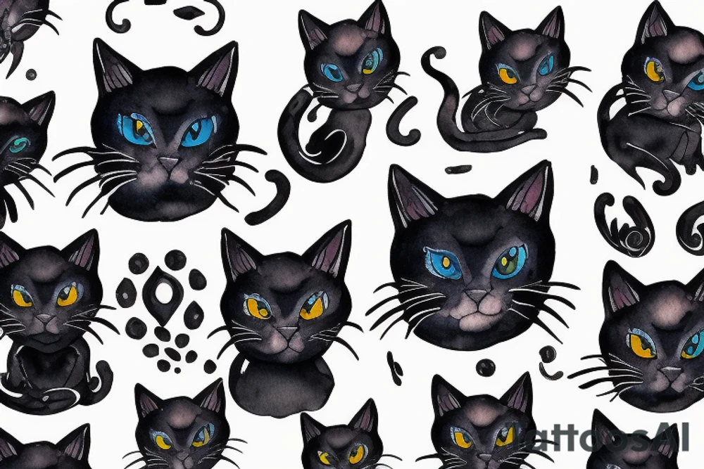 black cat with blue eyes and one white paw tattoo idea