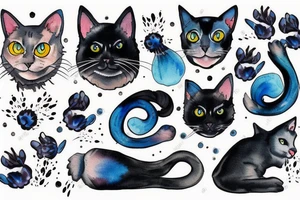 black cat with blue eyes and one white paw tattoo idea