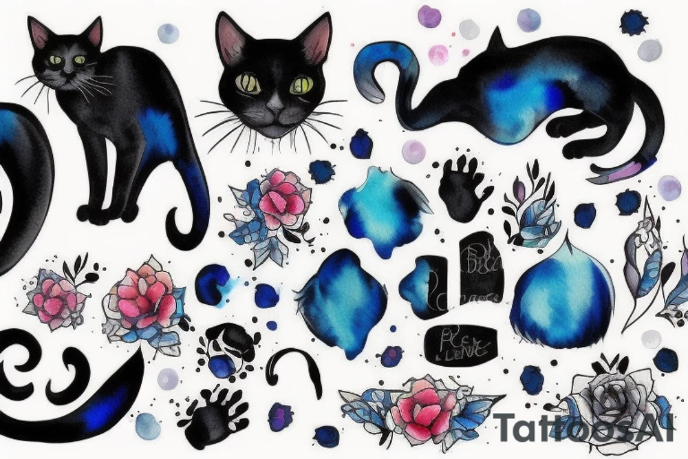 full black cat with blue eyes one white paw tattoo idea