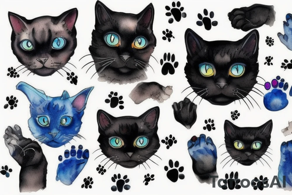 full black cat with blue eyes one white paw tattoo idea