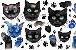 full black cat with blue eyes one white paw tattoo idea