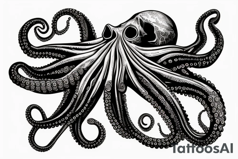 octopus holding bull skull tattoo idea