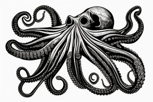 octopus holding bull skull tattoo idea