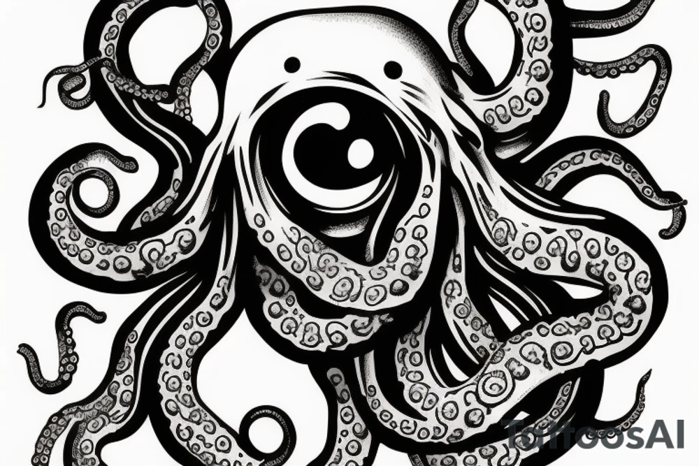 octopus holding bull skull tattoo idea