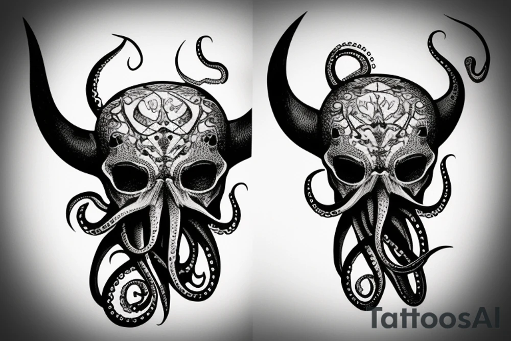 octopus holding a skull of bull tattoo idea