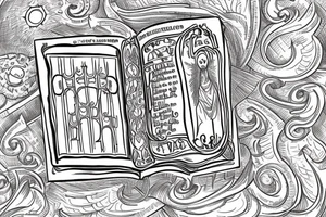 holy gates with clouds surrounding. bible in the middle of the gates with “ink” written on the middle of the bible. tattoo idea