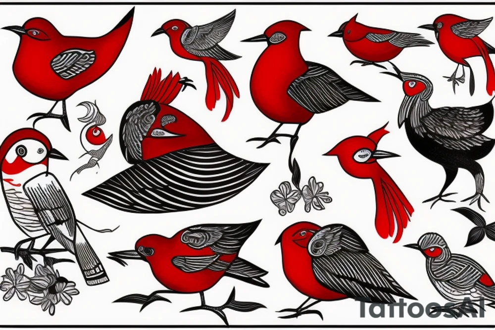 jian bird  in red tattoo idea