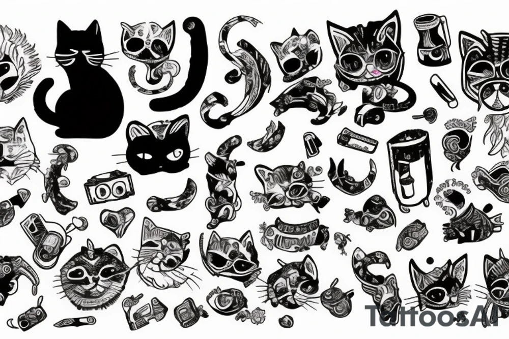 Junked up cat tattoo idea
