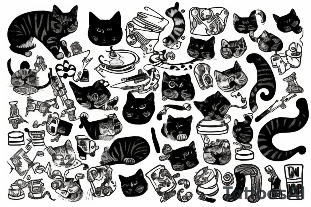 Junked up cat tattoo idea