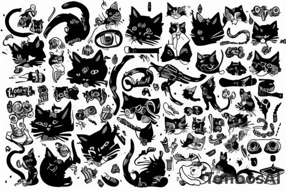Junked up cat tattoo idea