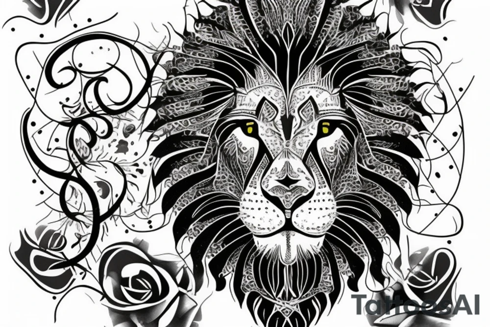 lion face, name: ''Leonard'' written in neo gothic tattoo idea